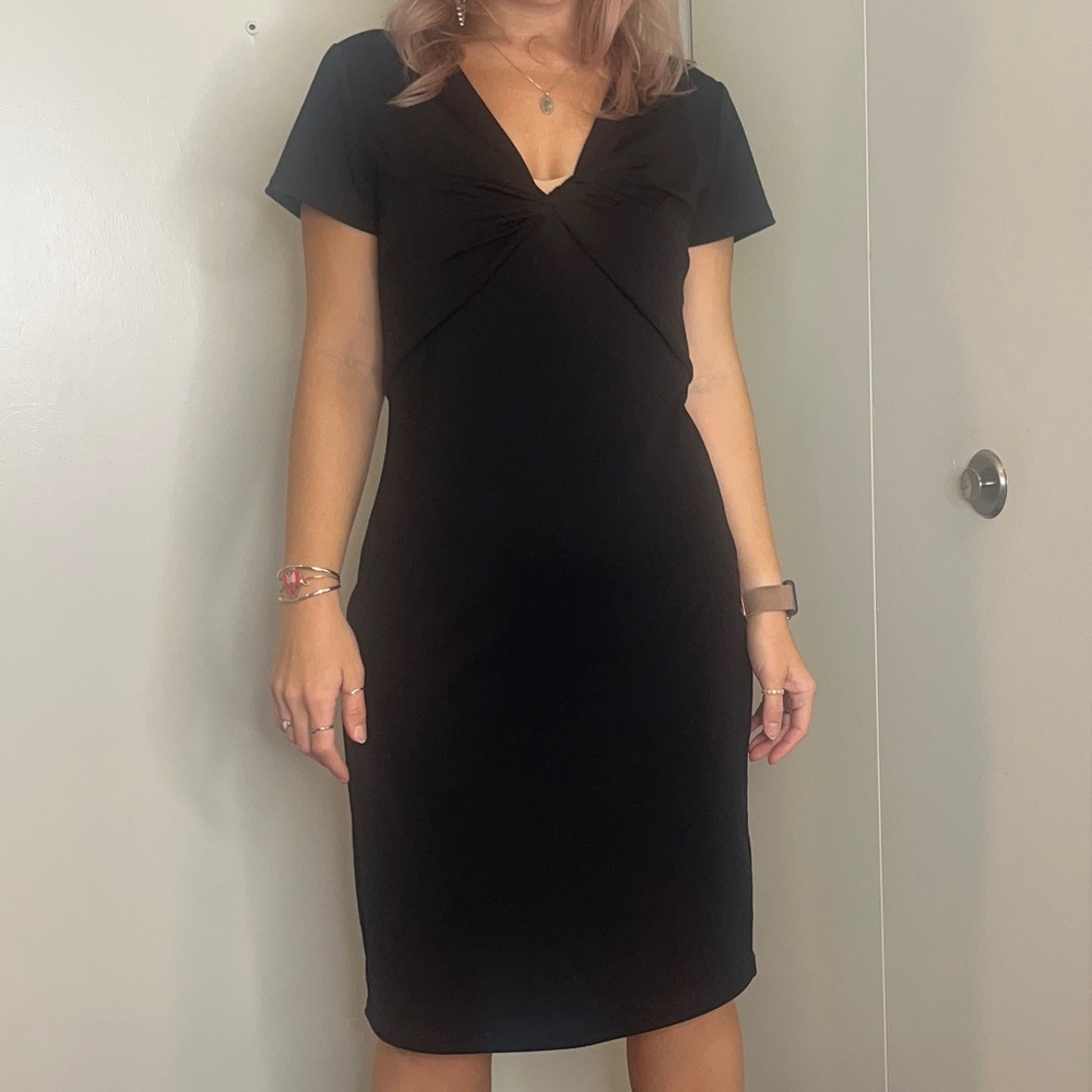 Express body contour black knee length dress